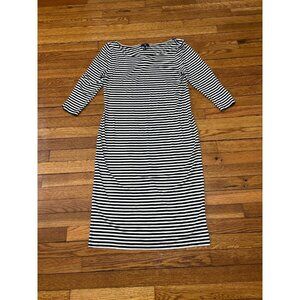Gap Womens Shift Dress Size Large Black White Striped Midi Stretch Rayon NWT $45